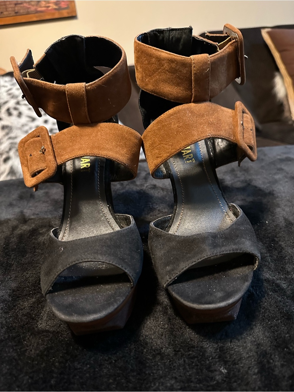 Colin Stuart Two-Tone Suede Platform Sandals - Black & Brown